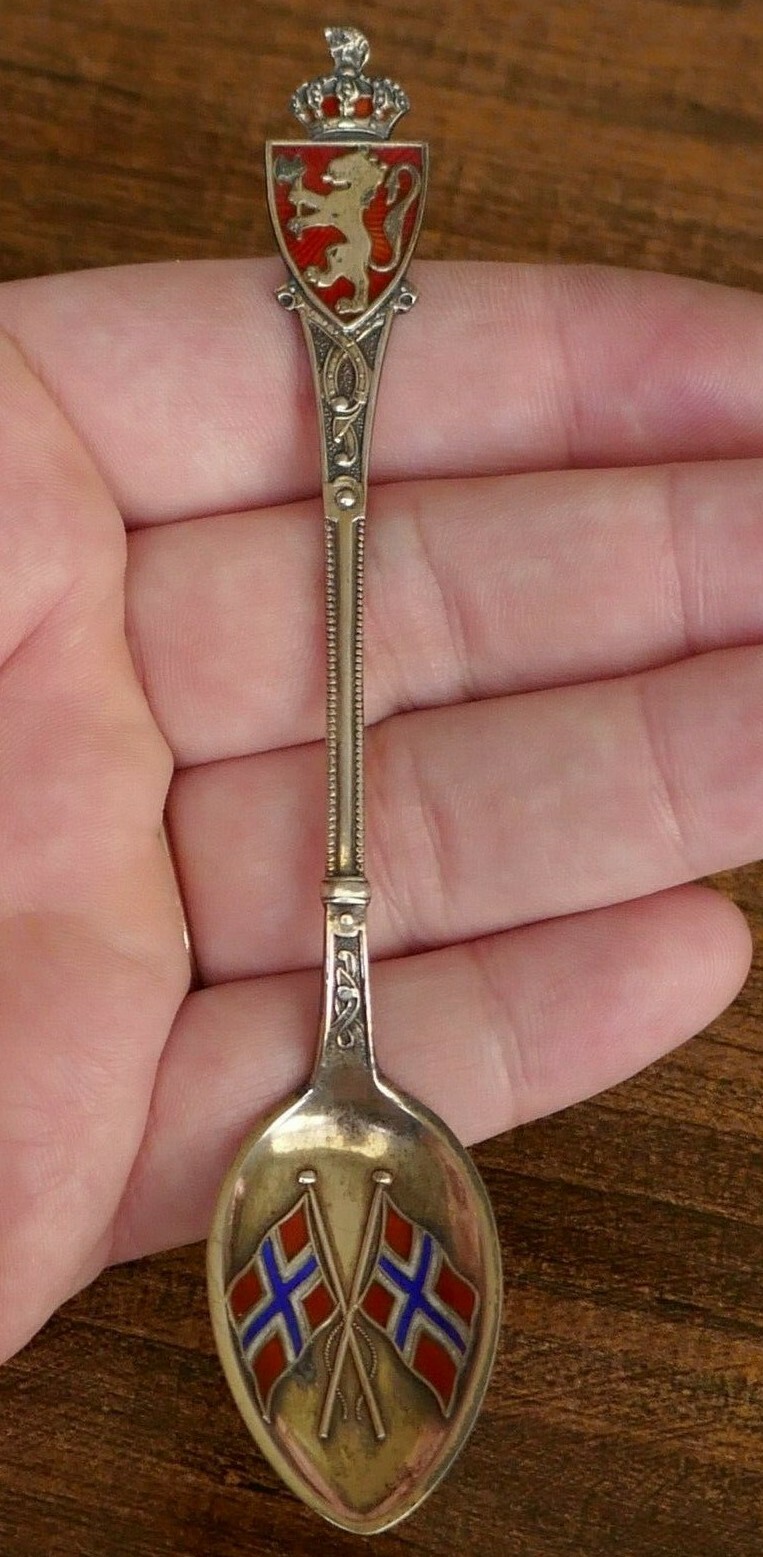 Antique Sterling Silver & Enameled Norwegian Souvenir Spoon