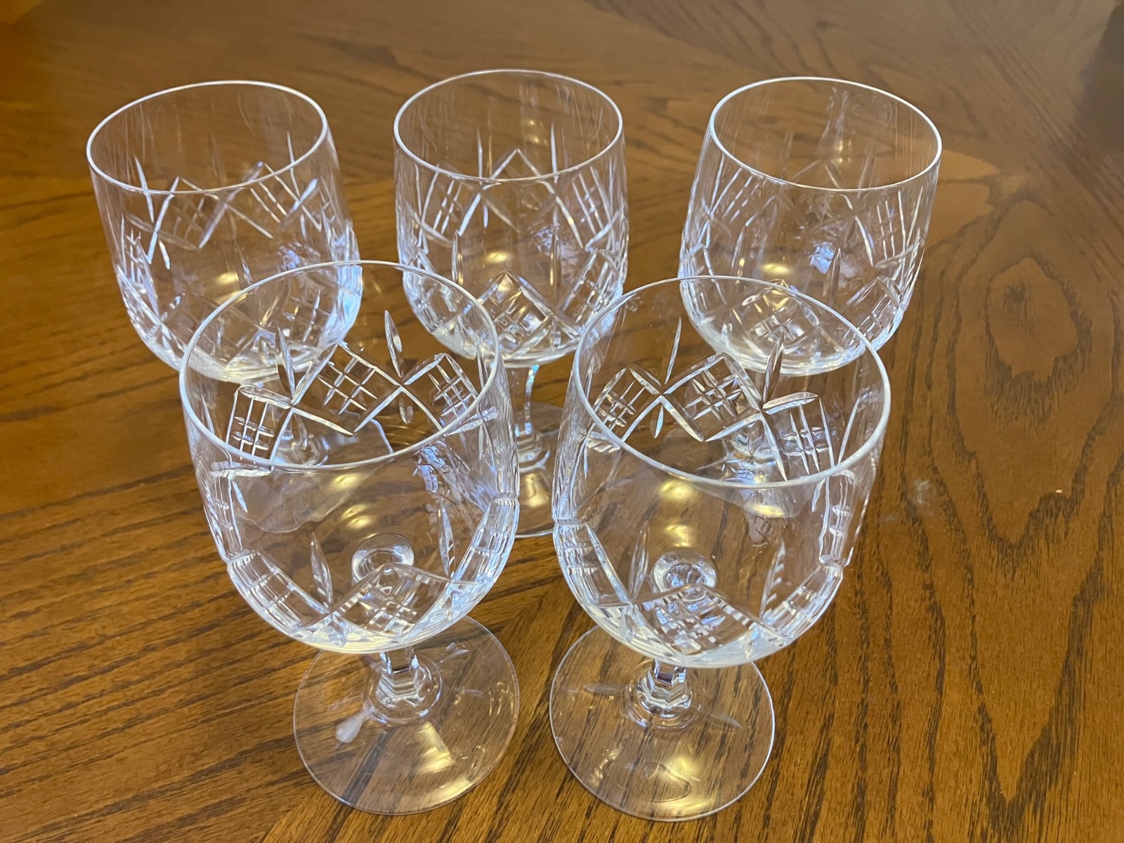 Cut Crystal Wine Glasses Set Of 5 Saf Bank Lettering On Bottom 6″ High