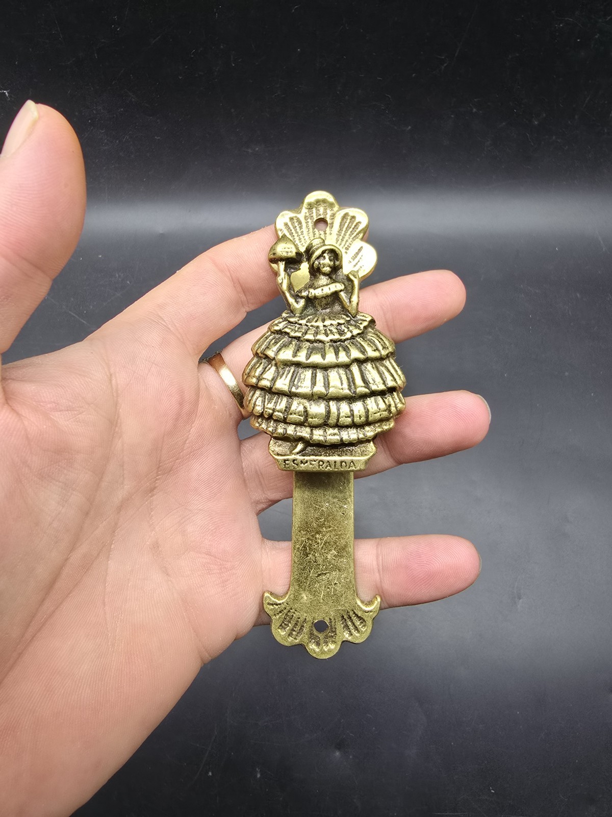 Vintage Cast Brass Door Knocker Esmeralda Figural Peerage 40x124mm