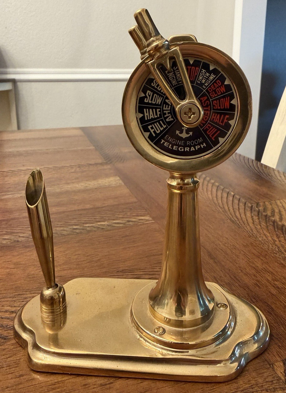 Vintage Brass Ship Engine Room Telegraph Ink Pen Holder – 6.5″ x 2.75″ – No Pen