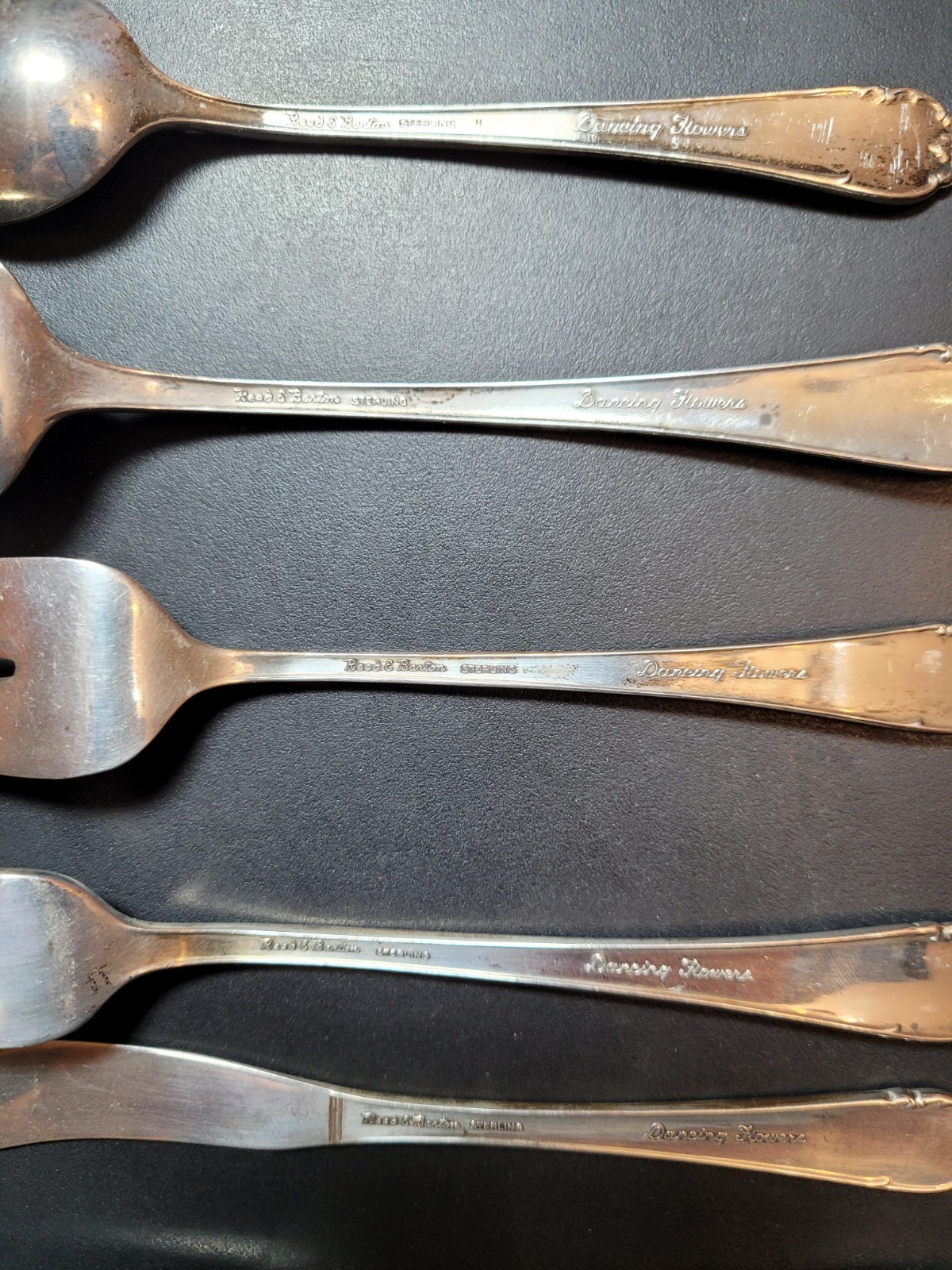 REED & BARTON DANCING FLOWERS STERLING SILVER LOT – 6 PC FORKS KNIVES SPOONS