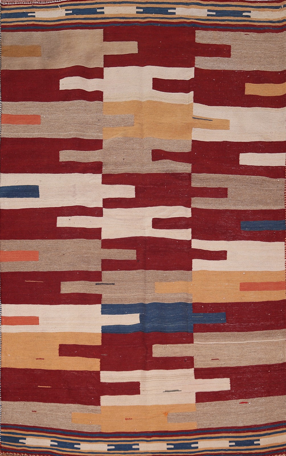 Geometric Flat-Weave Kilim Rug Reversible Wool Oriental Carpet for Any Room 5×7