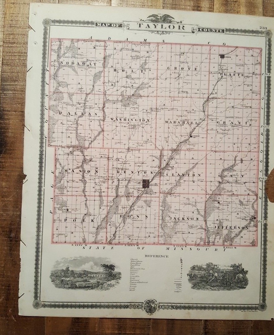 NICE MAP – TAYLOR & RINGGOLD COUNTY – IOWA – Andreas Atlas Co. 1875