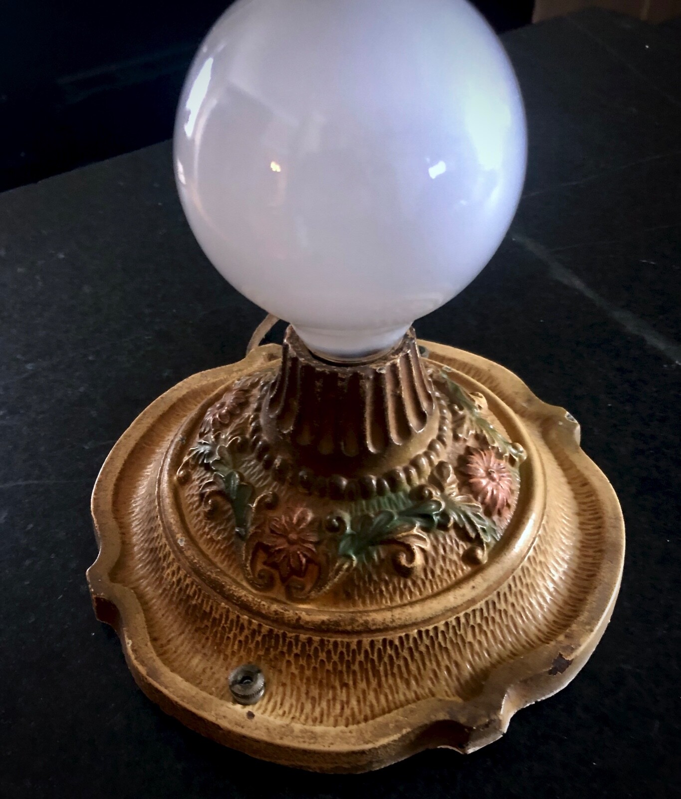 Antique Art Deco Ceiling Mount, single bulb Original Decorated Finish