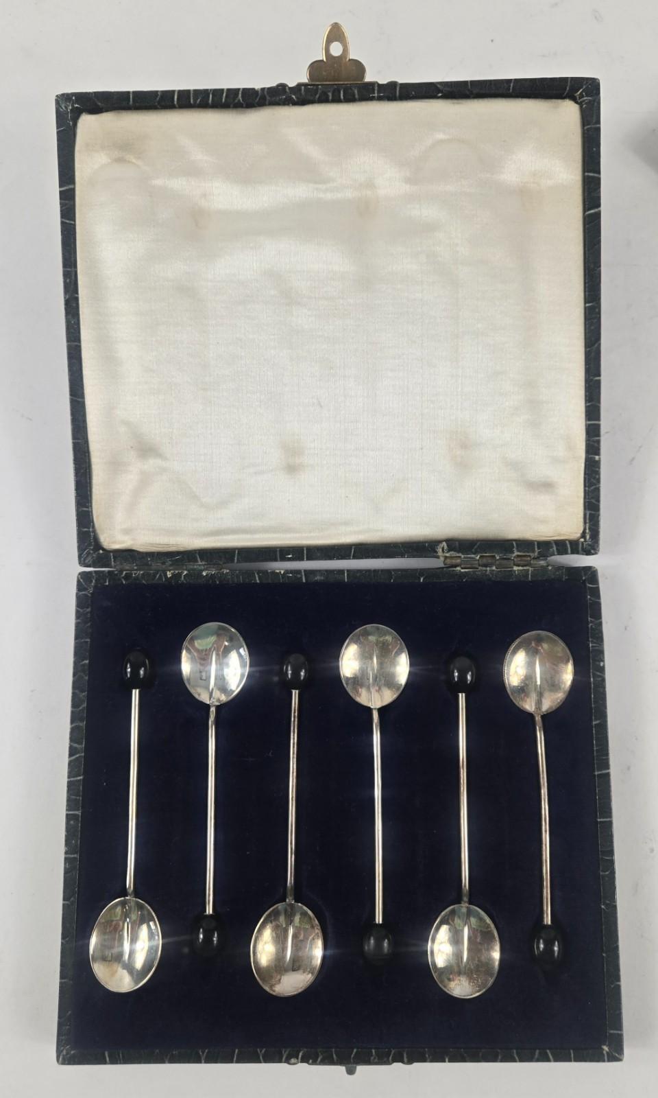 6pc Adie Brothers Sterling Silver Coffee Caddy Spoons Coffee Bean Finials w/Case