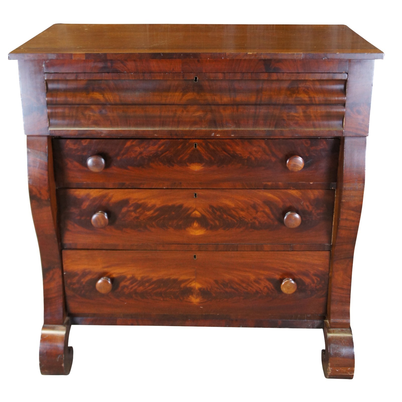 Antique American Empire Flame Mahogany Tallboy Dresser Chest of Drawers