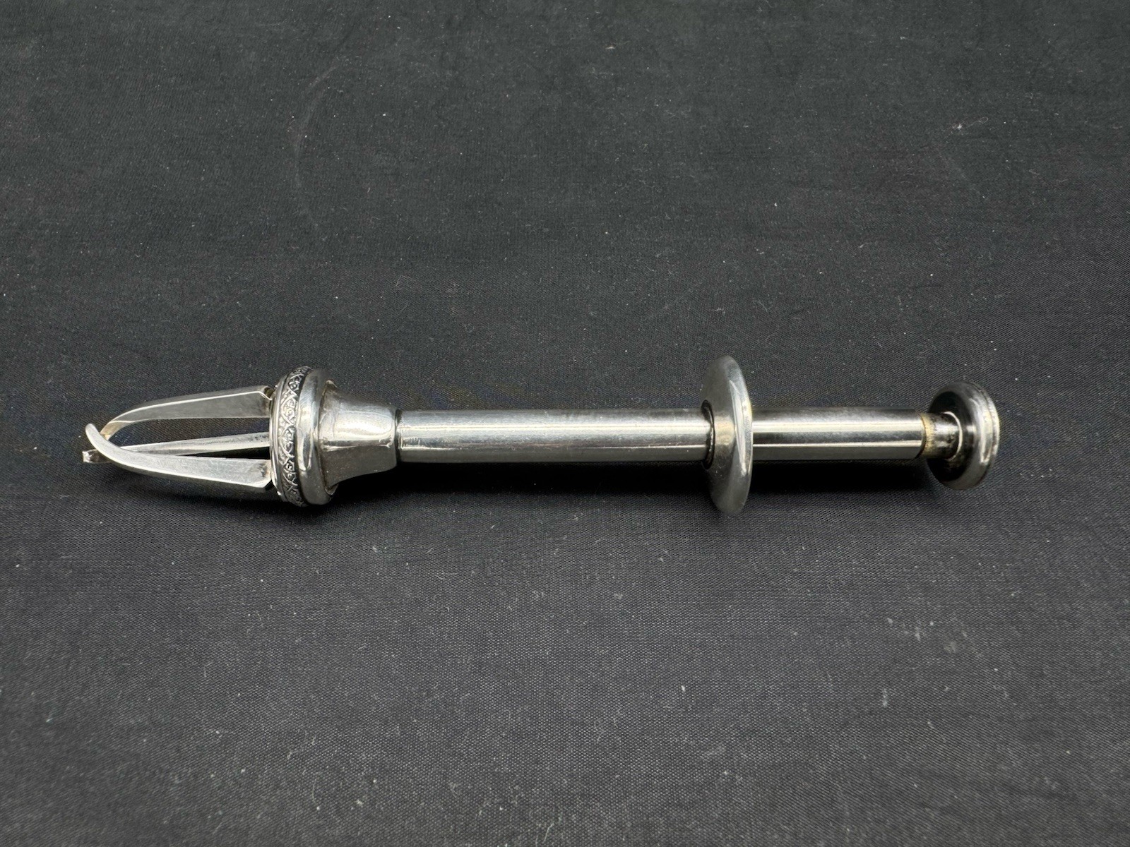 Vintage 830 Silver Blue Enamel Button Sugar Ice Tongs