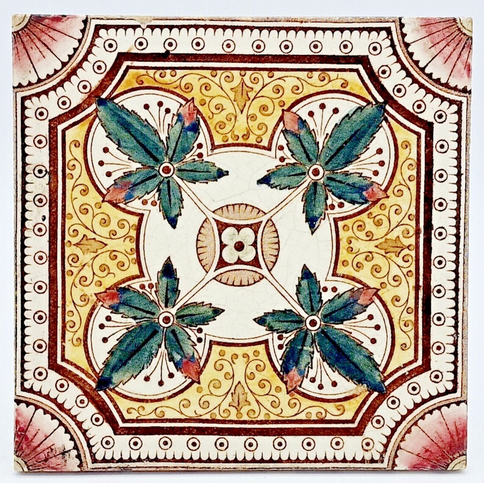 Antique Fireplace Tile Transfer-Print & Tint By Corn Bros C1900 AE4