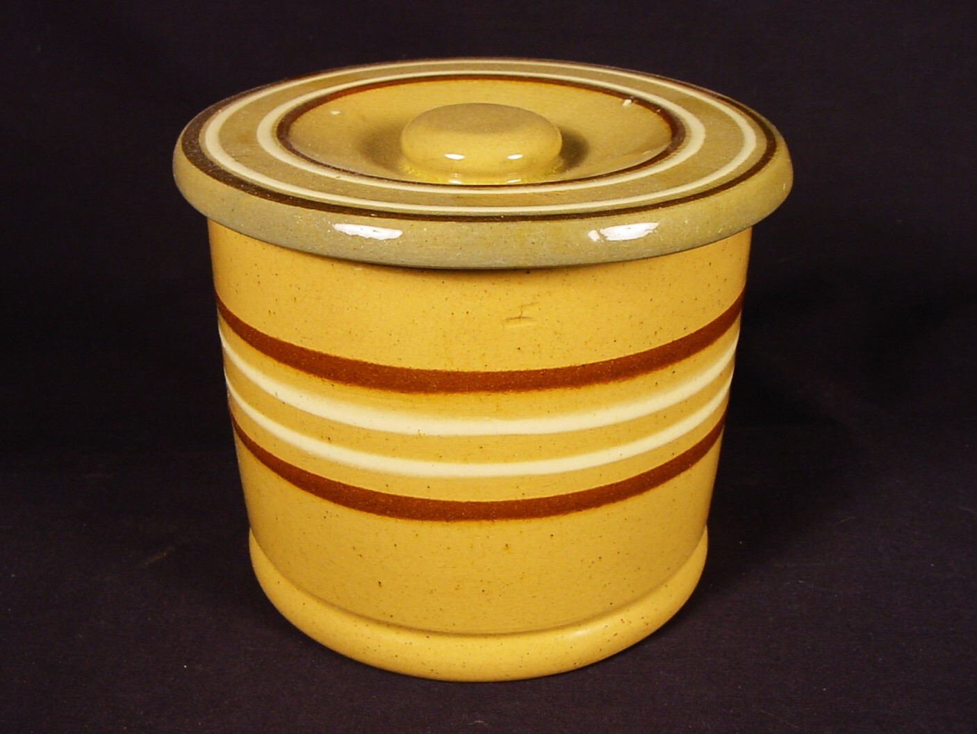 RARE SMALL ANTIQUE AMERICAN BUTTER CROCK with LID YELLOW WARE MINT