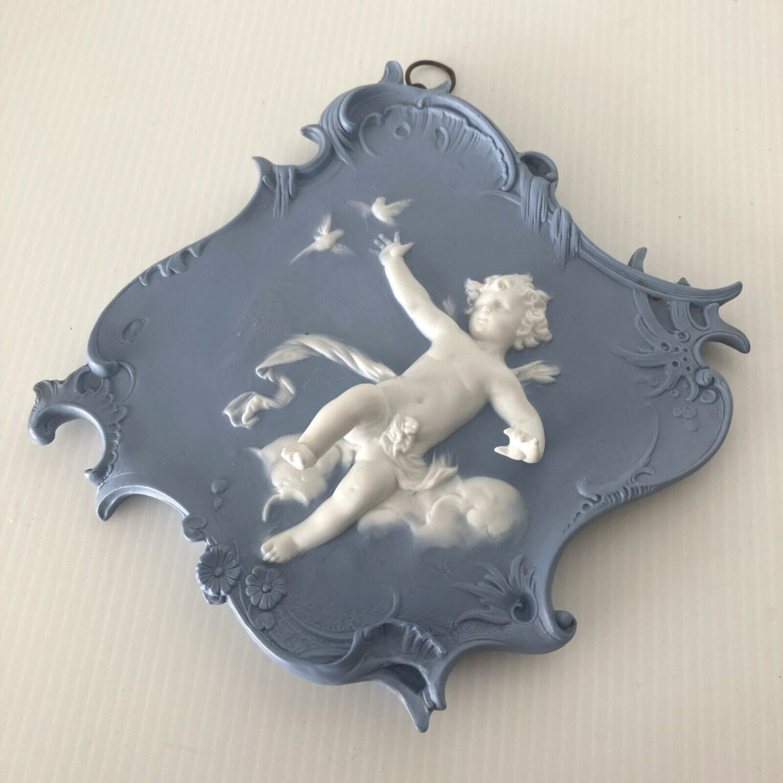 Vintage Volkstedt Germany Jasperware Wall Plaque – Putty with Birds