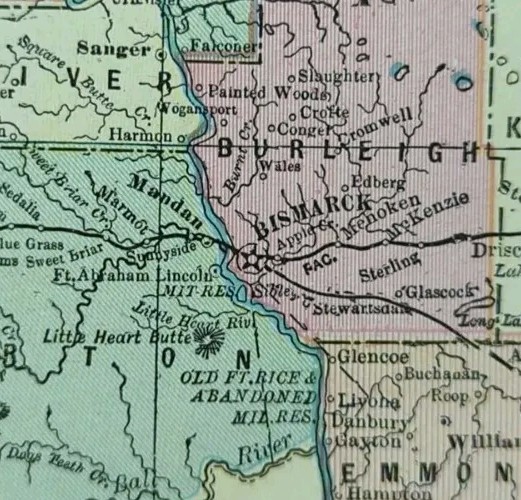 Vintage 1900 NORTH DAKOTA Map 14″x11″ ~ Old Antique Original BISMARCK FARGO SD
