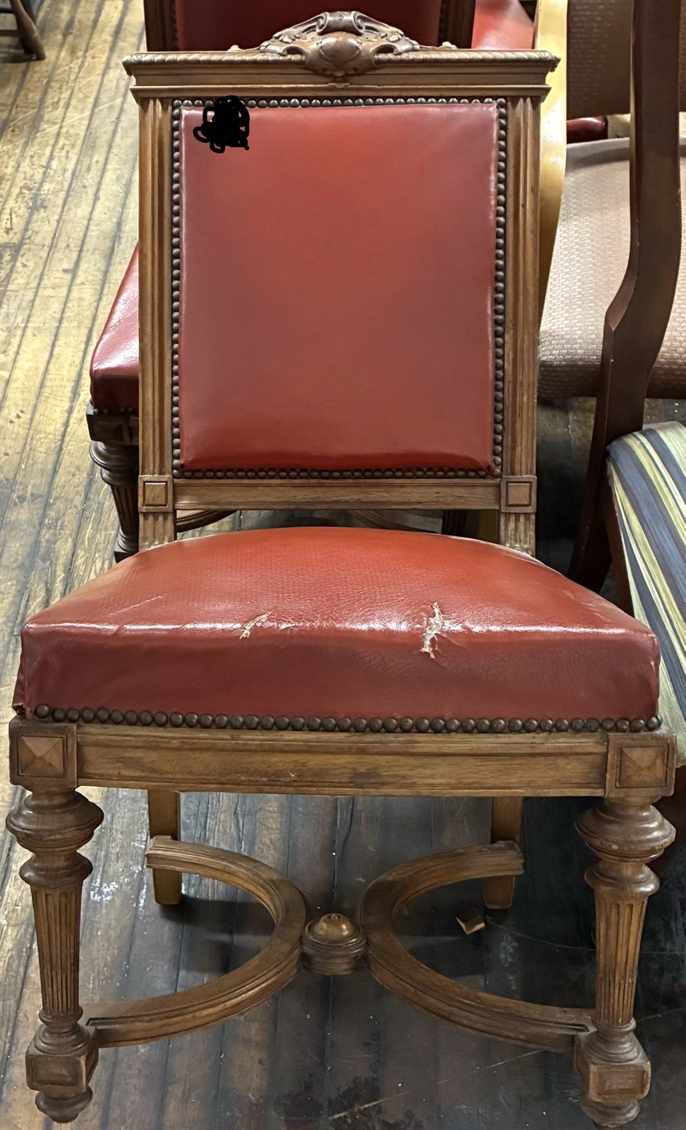 1900s rare • Federal • dining chairs oxblood distressed leather Buffalo Ny