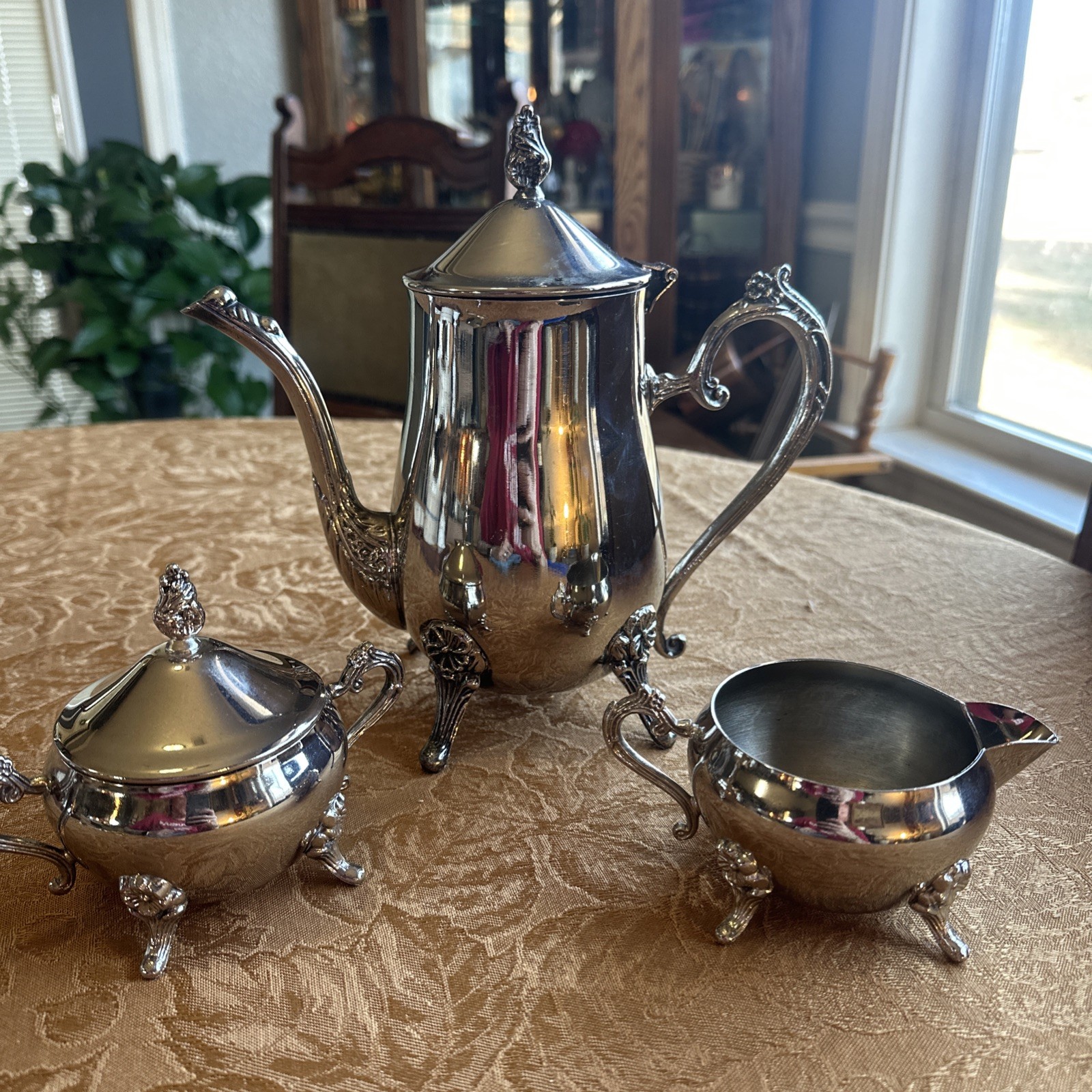 Mid-Century Hudson Bay Co. Silverplate Teapot & Sugar Bowl – Floral Victorian