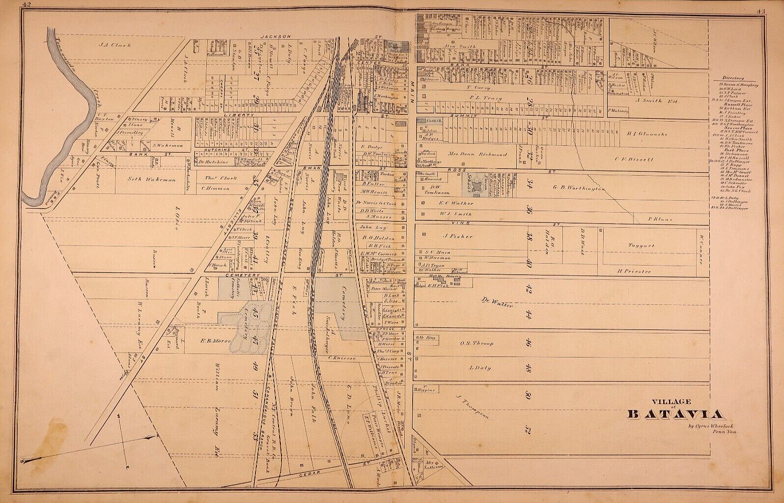 1876 Plat Map PART of the VILLAGE of BATAVIA, GENESEE Co., NEW YORK (17×27)-#022