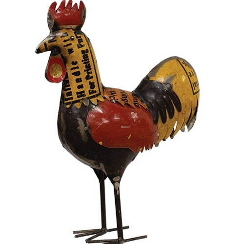 NEW PRIMITIVE ROOSTER RECYCLED METAL 12.75″T x 10″W x 4″D Aged Rustic FARMHOUSE