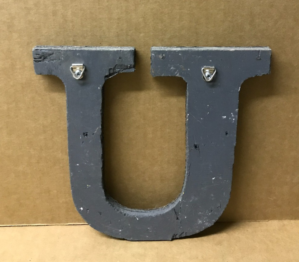 Decorative Salvaged Tin Ceiling 8″ Patchwork Shabby Silver Letter U Old 204-26B