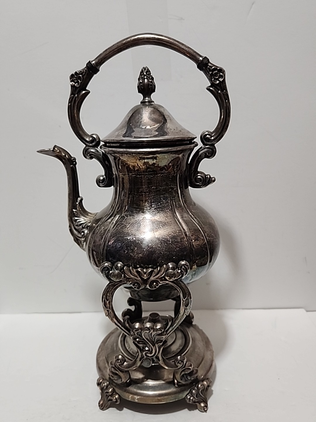 Vintage Sheridan Silverplate Tilting Coffee Pot Tea Kettle with Stand and Burner