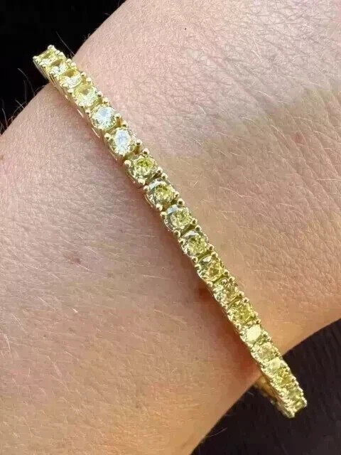 14CT Princess Lab-Created 14K White Gold Finish Sapphire Men’s Tennis Bracelet