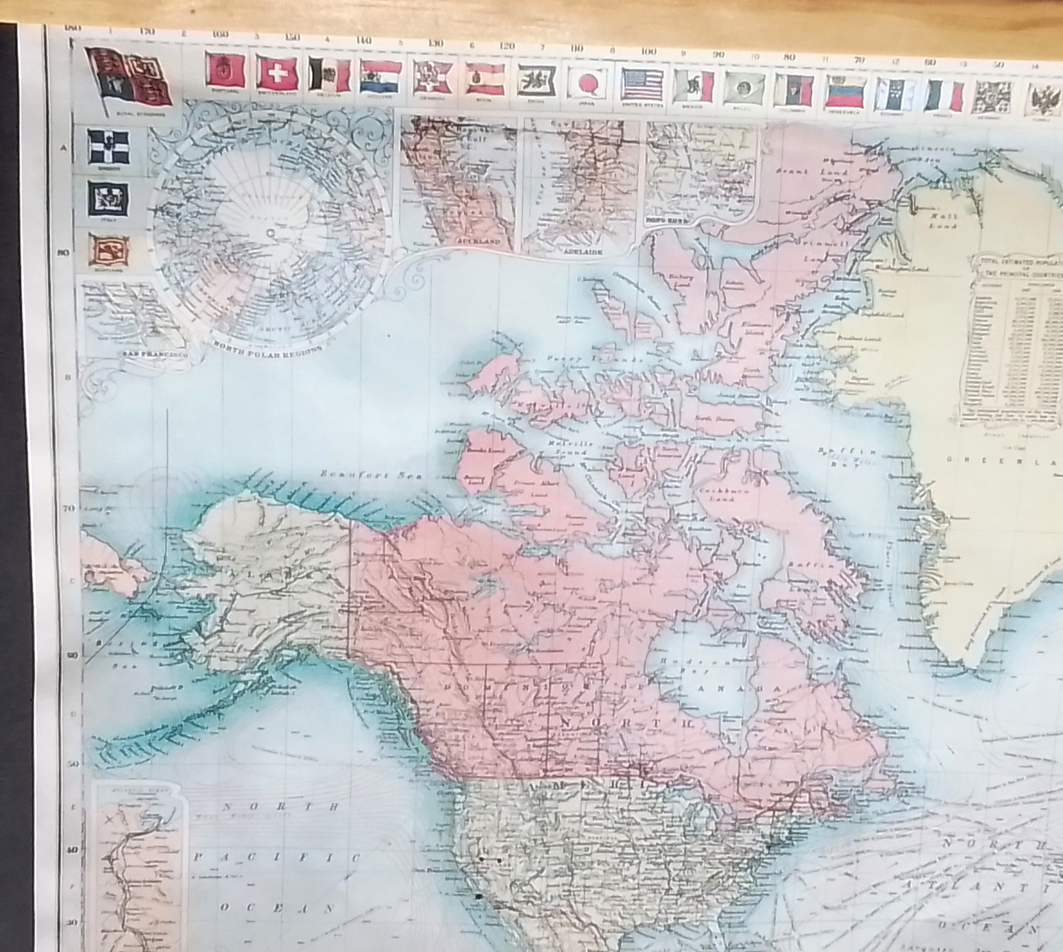 BACON’S New Chart of the WORLD 19x27in London c.1905