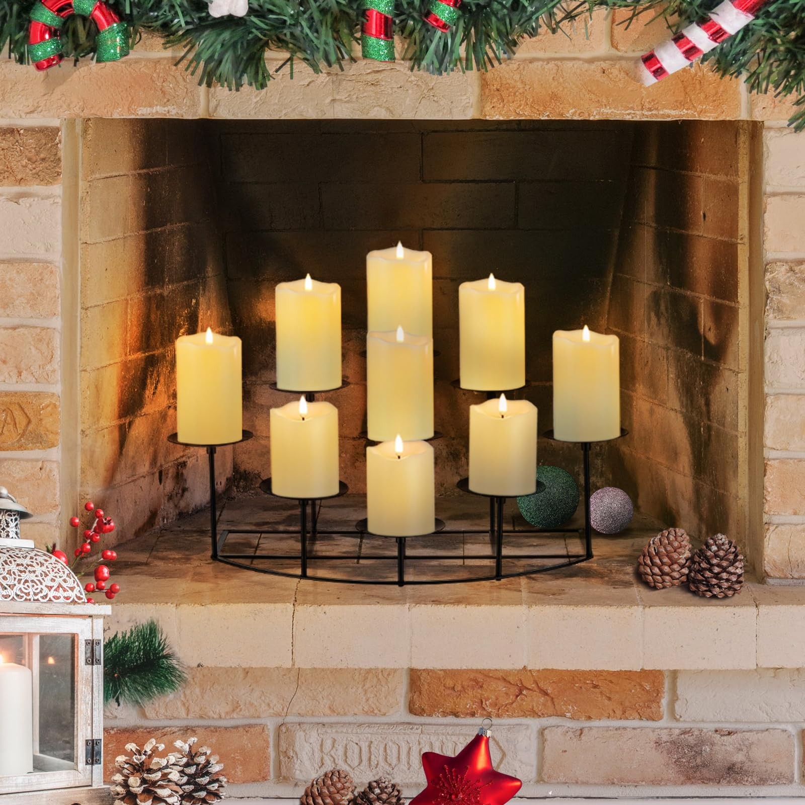 Candeldo Candelabra Fireplace Candle Holder: Black Metal Pillar Medium,