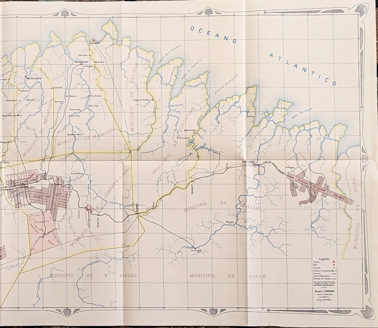 1908 ESTADO DE PARA – BRAZIL Map Augusto Montenegro BRAGANCA RAILWAY 44×22