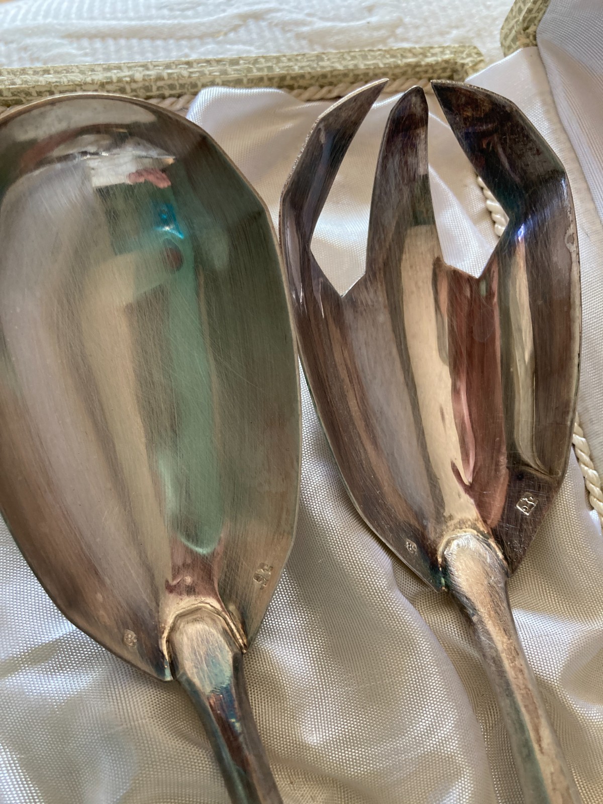 Vintage Silverplate R. PAU France Salad Server Set Fork Spoon LG BOXED CASED SET