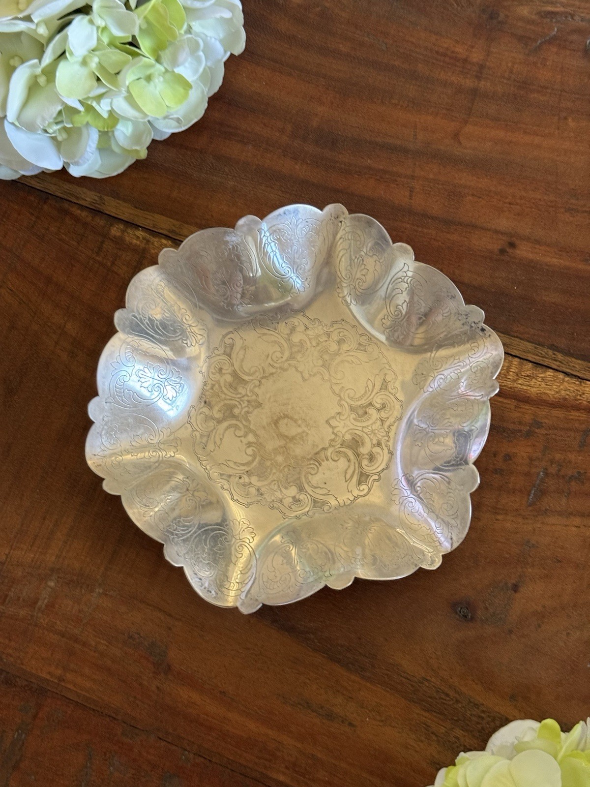 Valence BMC Etched Design Fluted Silver Plated Metal Bowl Trinket Dish 2009