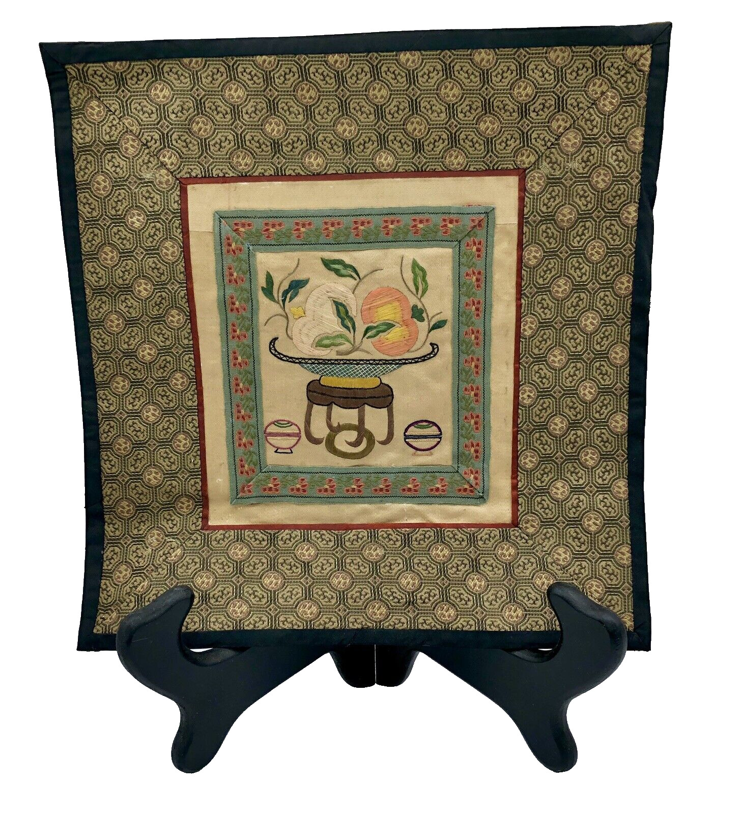 VTG Chinese Hand Embroidered Silk Panel Tapestry 8.5″ x 9″ numbered #11 peking