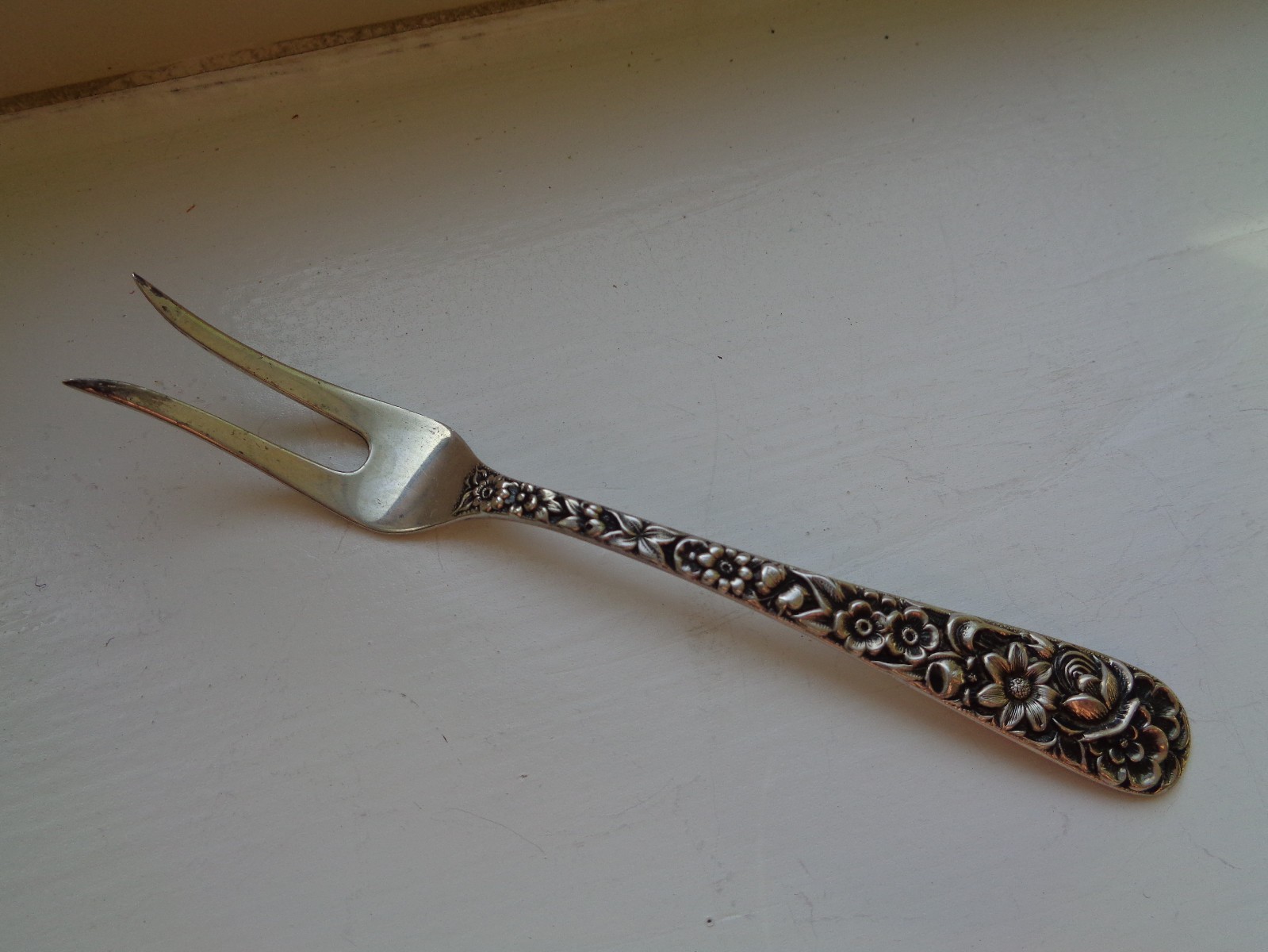 Kirk Repousee Sterling Pickle or Appetizer Fork 1900-1940
