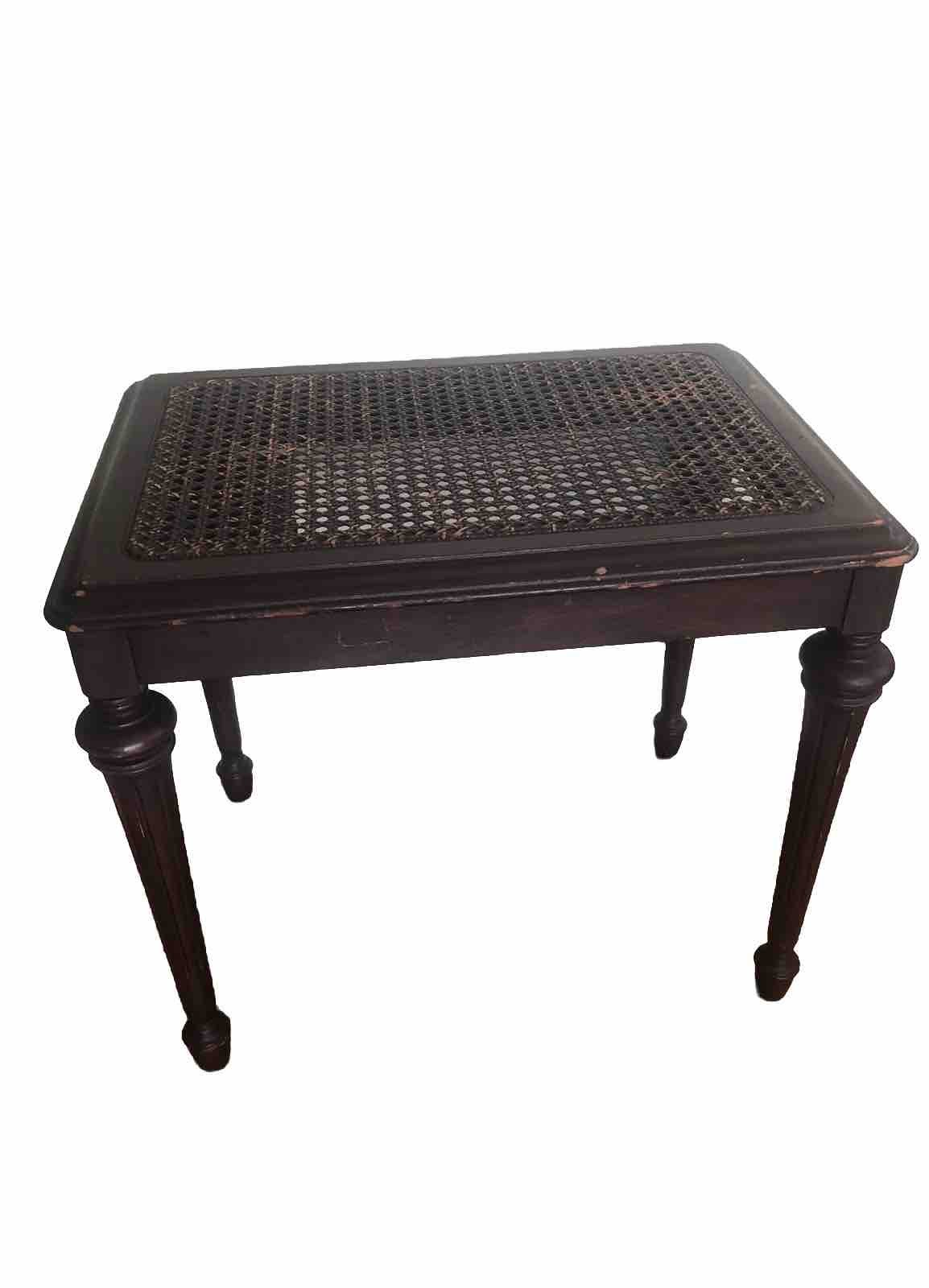 Mcm Wood Cane Side Table /Plant Stand Vintage Dark Brown Rectangle Shabby Chic