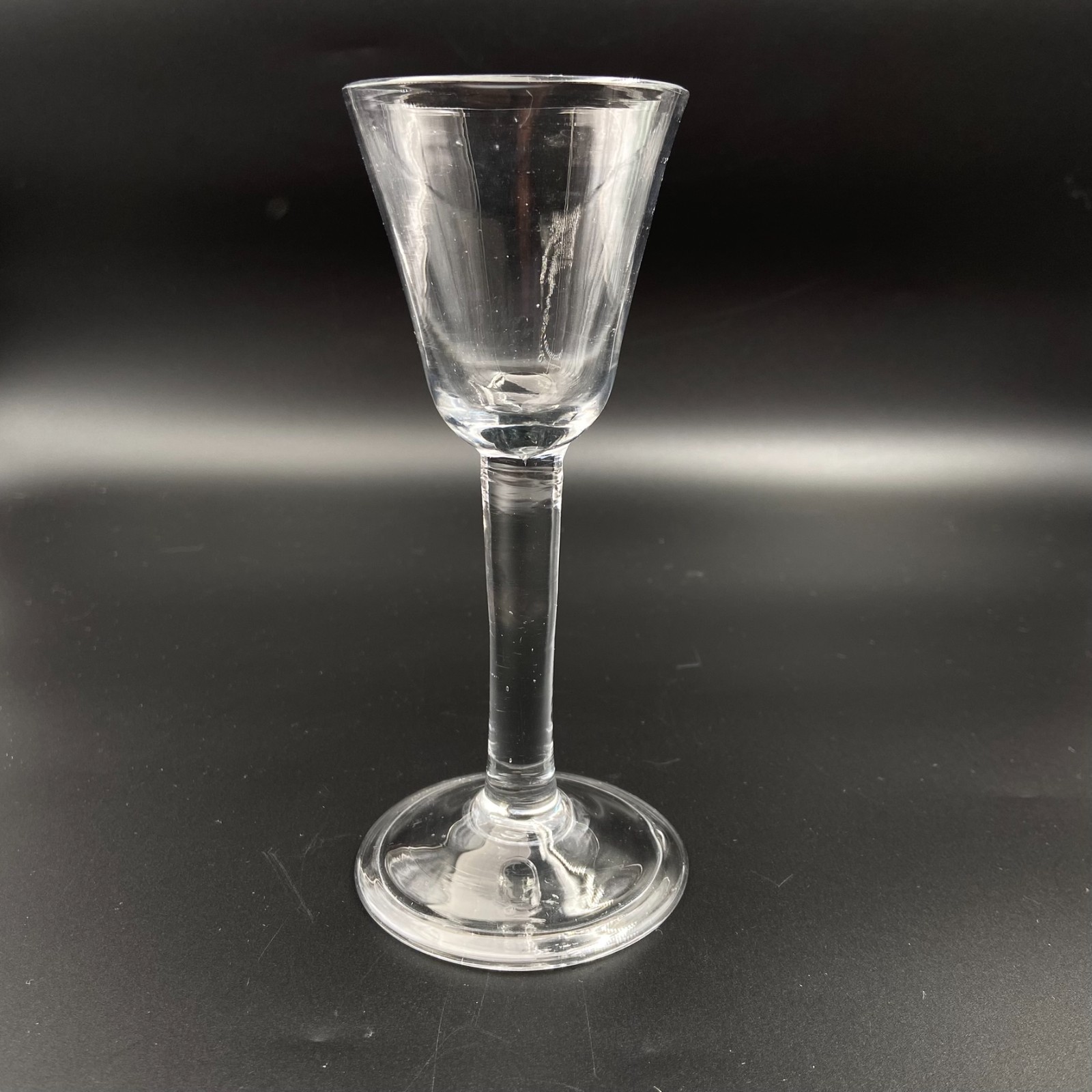 Georgian Plain Stemmed Wine Glass with Round Bowl and Folded Foot c1745