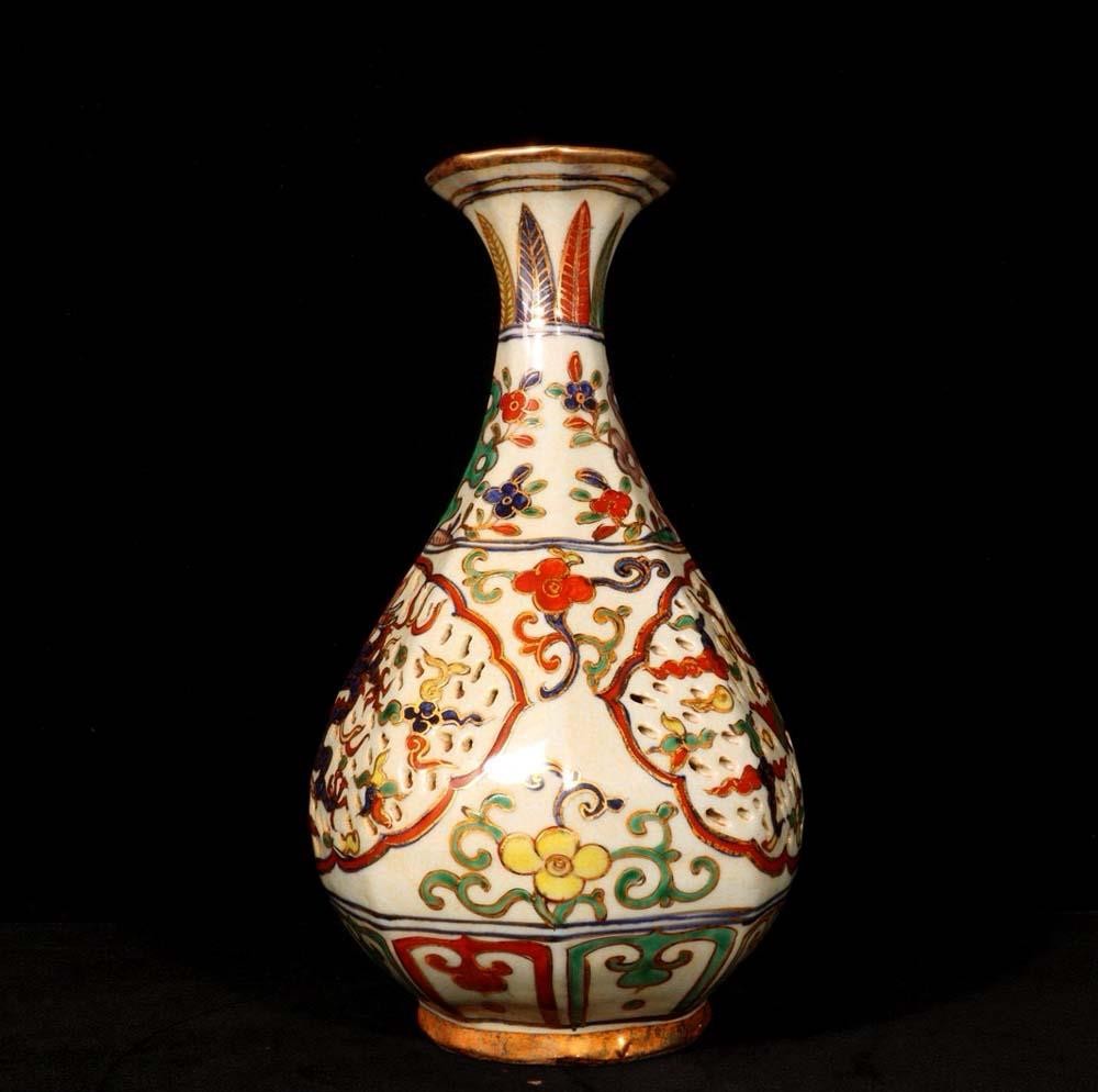 33CM Wanli Signed Old Chinese Wucai Vase W/dragon U1646