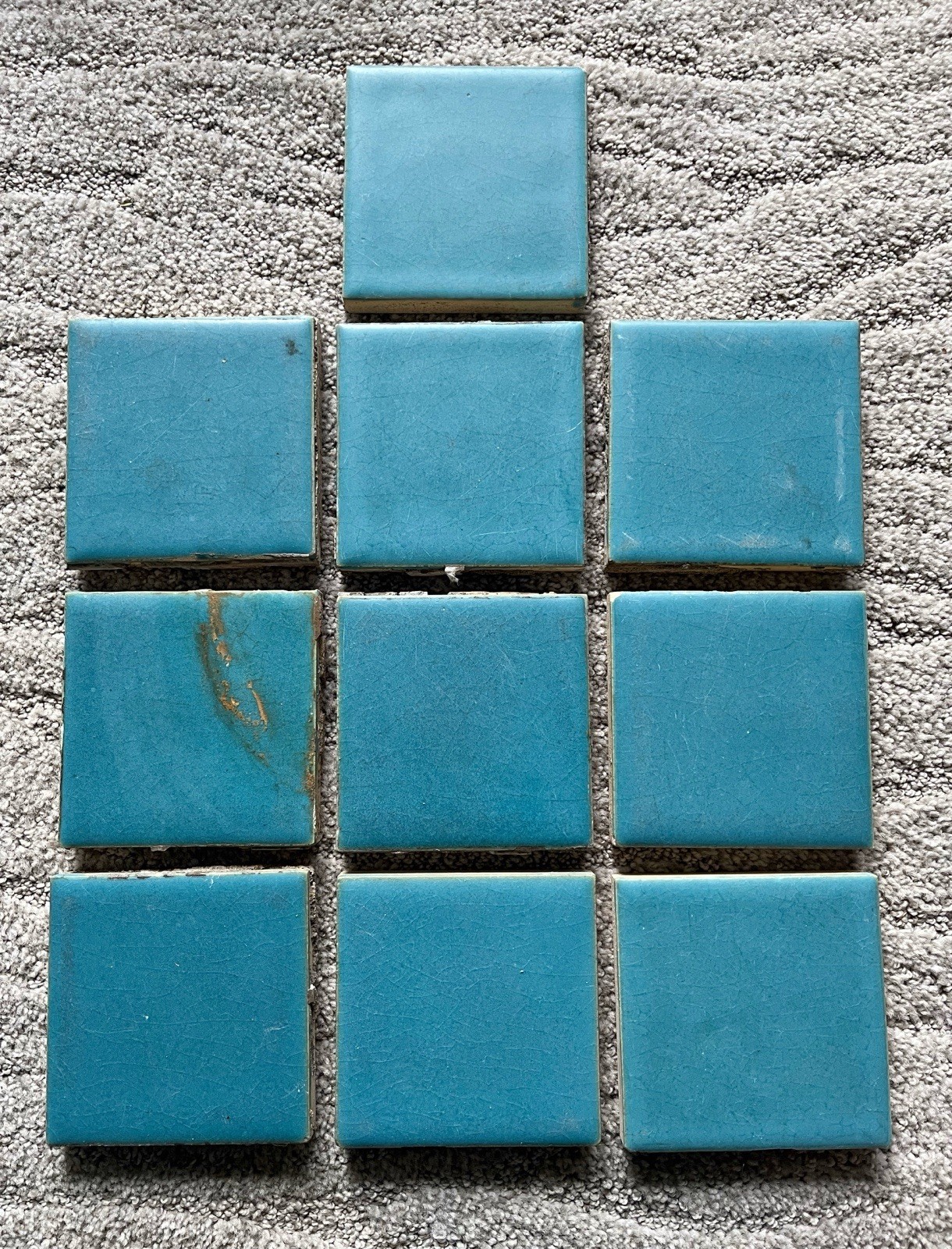 Lot of (10) Teal Blue Antique Salvaged Rookwood Pottery Tiles
