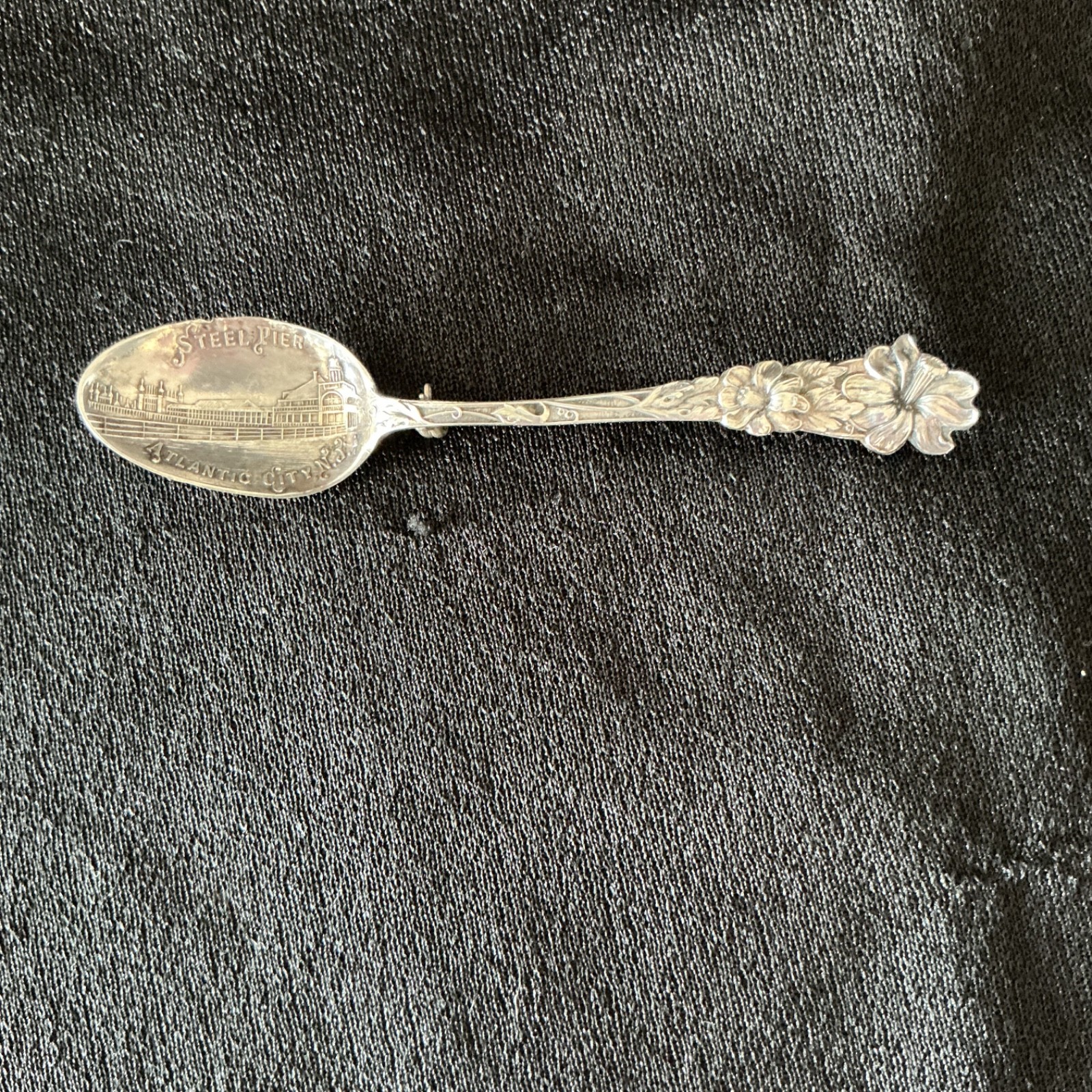 Vintage Steel Pier Atlantic City NJ Sterling Silver Souvenir Spoon Pin 6g 3.5”