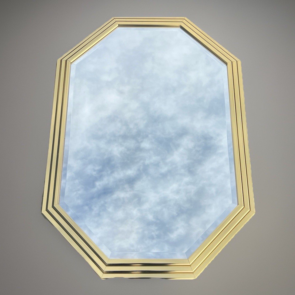 Vintage Octagon Gold Wall Mirror 40×25 Beveled Glass Tiered Frame Hollywood Glam