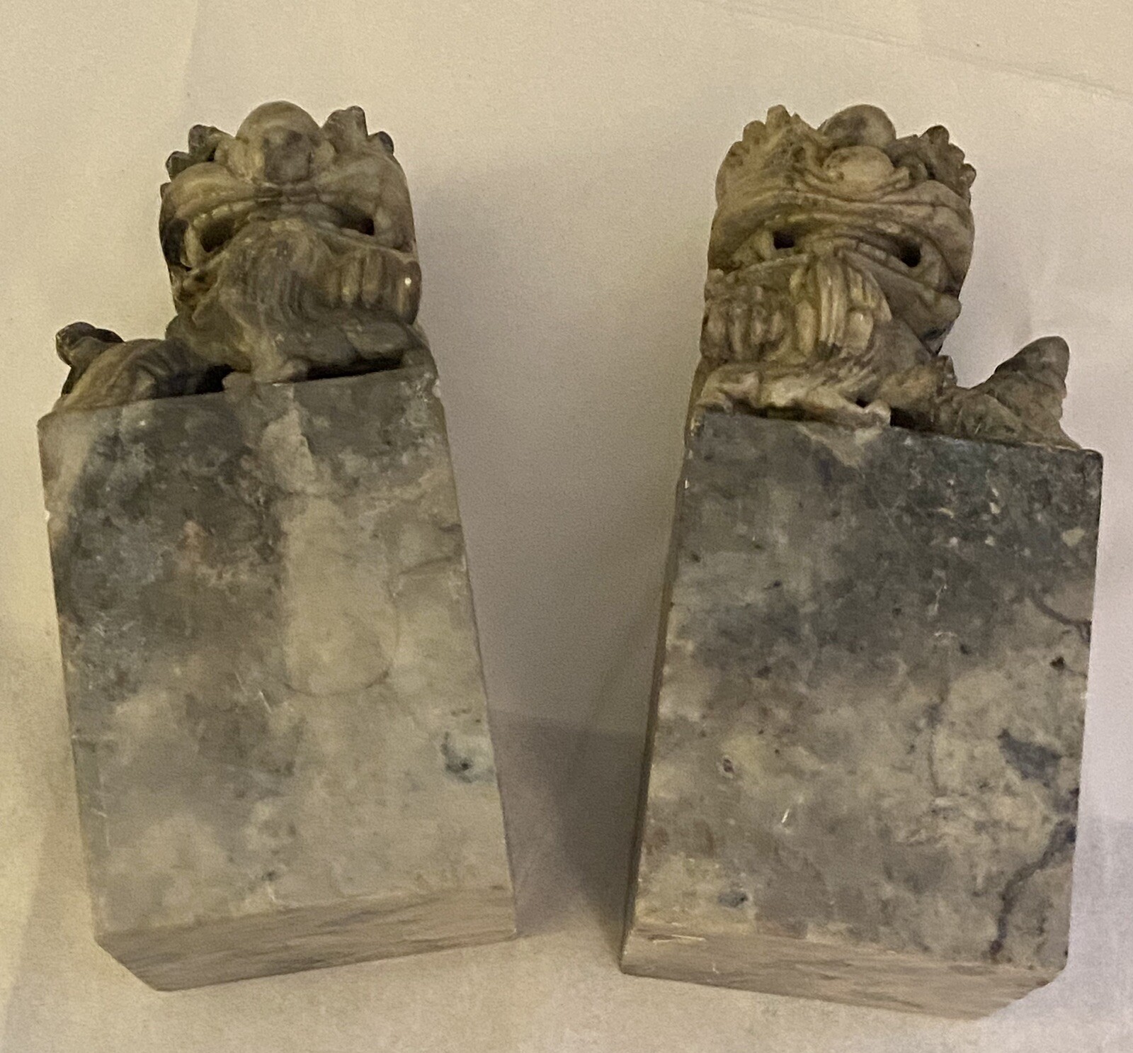 Foo Dog Vintage Chinese Soapstone Carved Figurine Bookend 7″