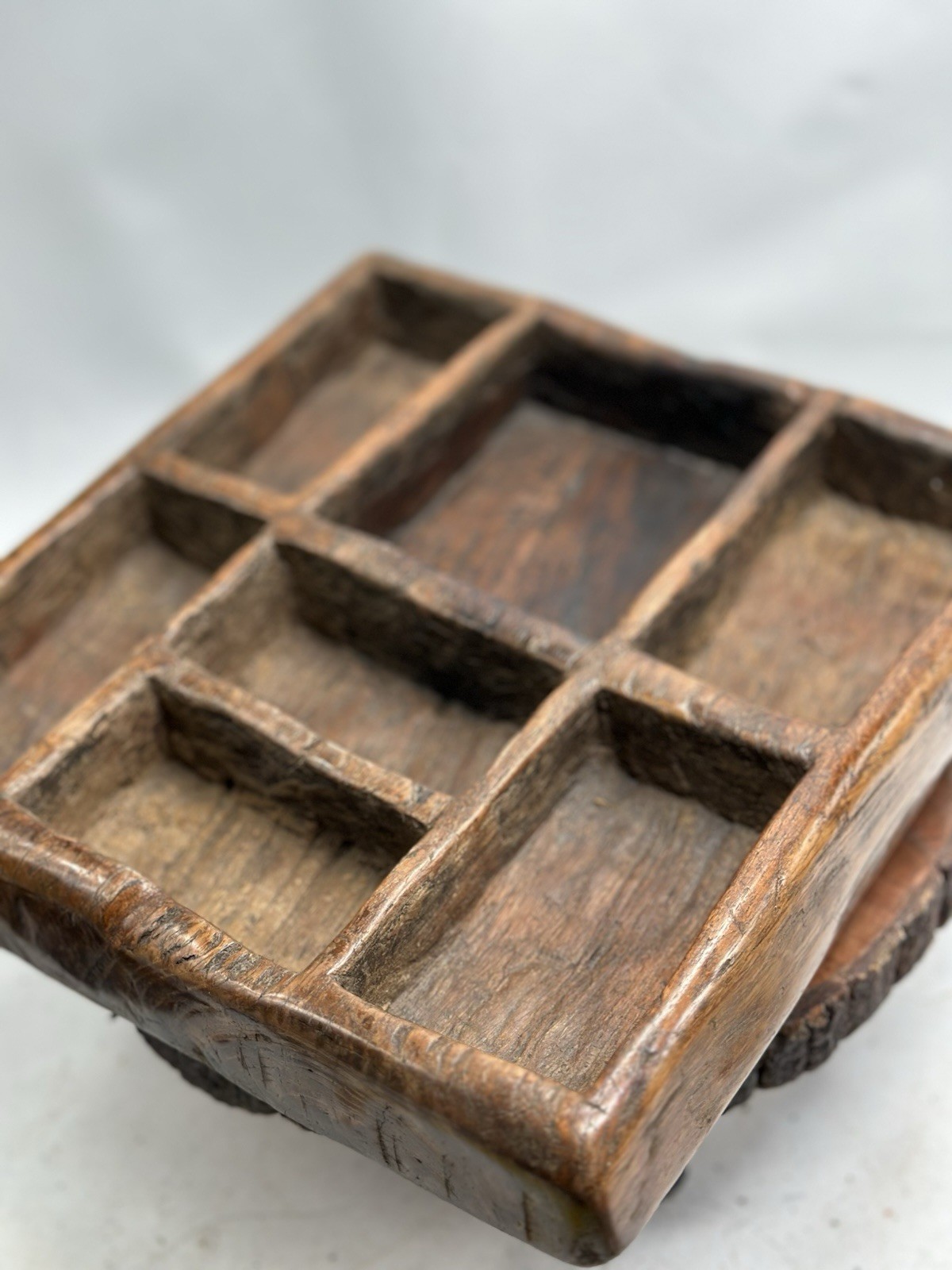 Antique Handmade Teak Betel Nut Box Compartments Display Heavy