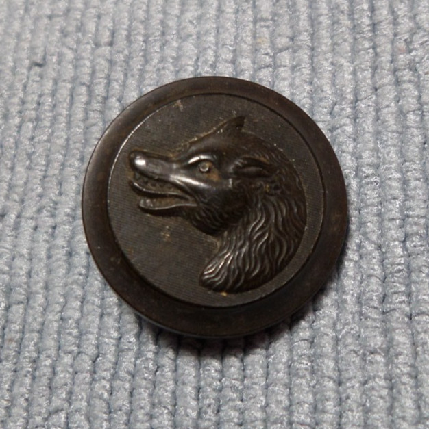 Antique Goodyear Rubber 1851 Picture Button DOG WOLF