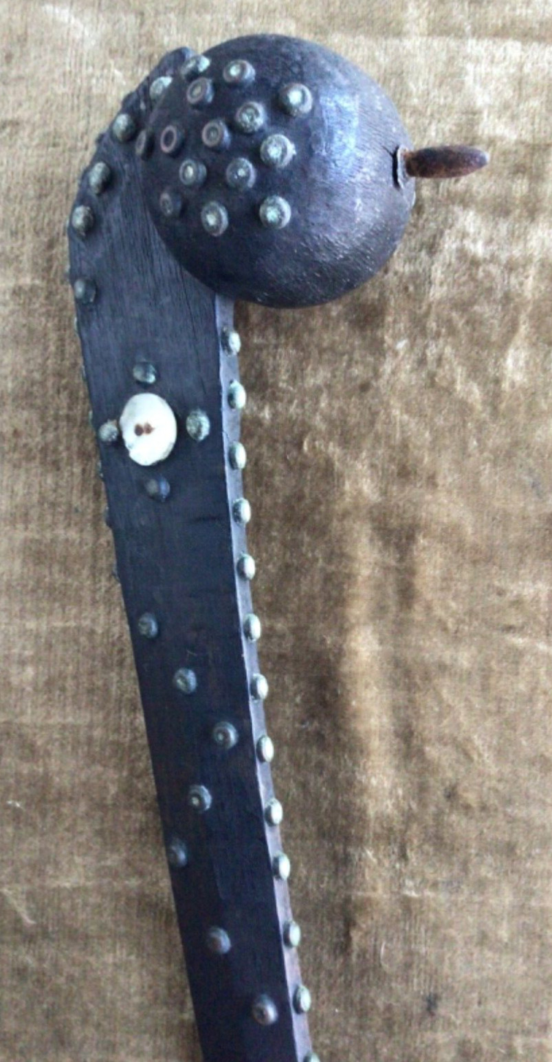 Native American Brass Tack & Shell Ball War Club w/ Provenance 18th – 19th C