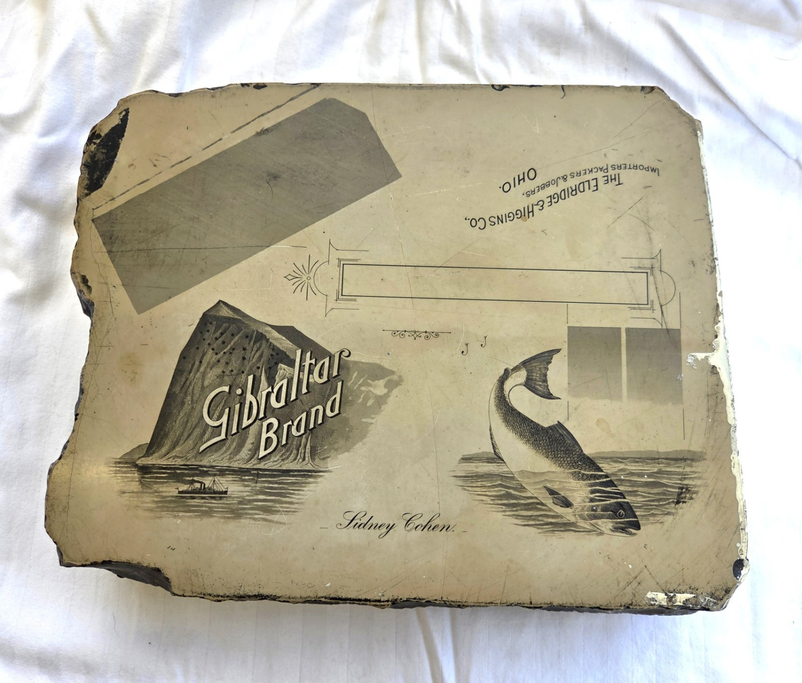 1900’s LITHOGRAPHIC STONE 10 x 8 x 3 GIBRALTER BRAND, STOCK CERTIFICATE FILIGREE
