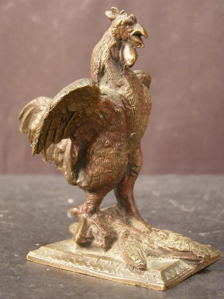 ~Antique SOLID Austrian Bronze Statue Sculpture Figure Chicken Rooster Figurine~