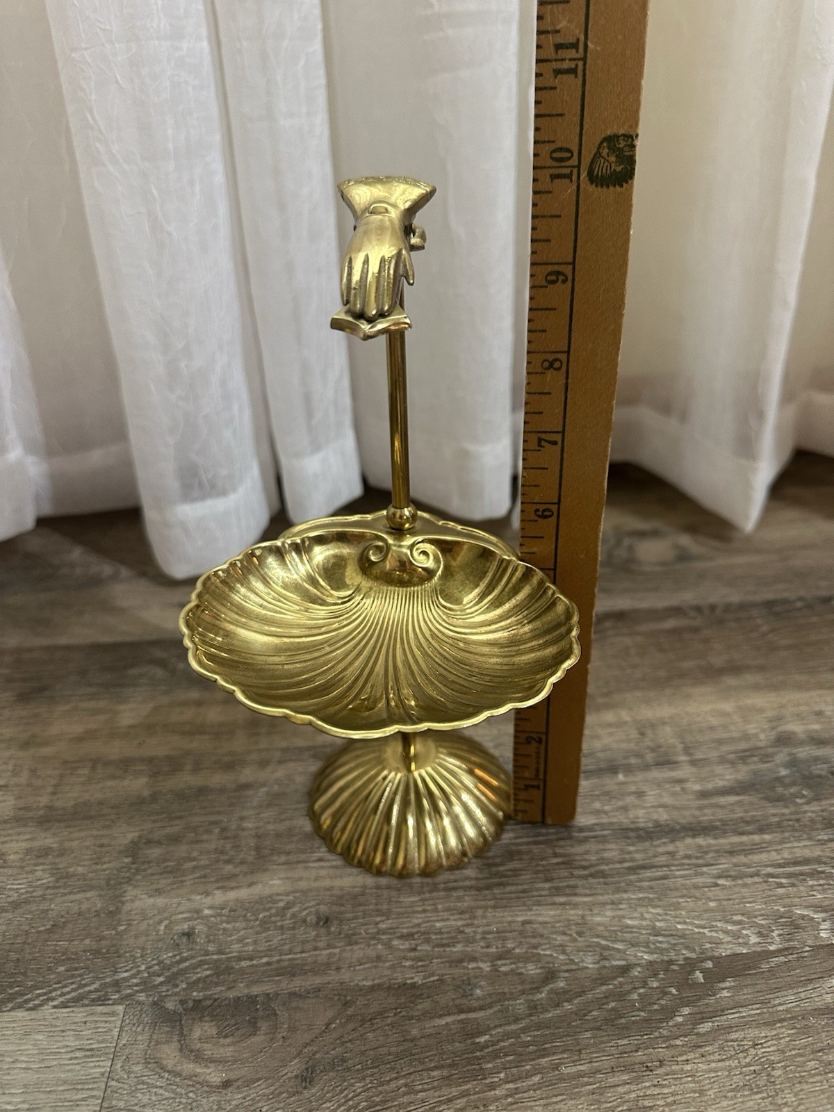 Seashell Brass Soap Dish Stand Hand Shaped Towel Clip Vintage Hollywood Regency