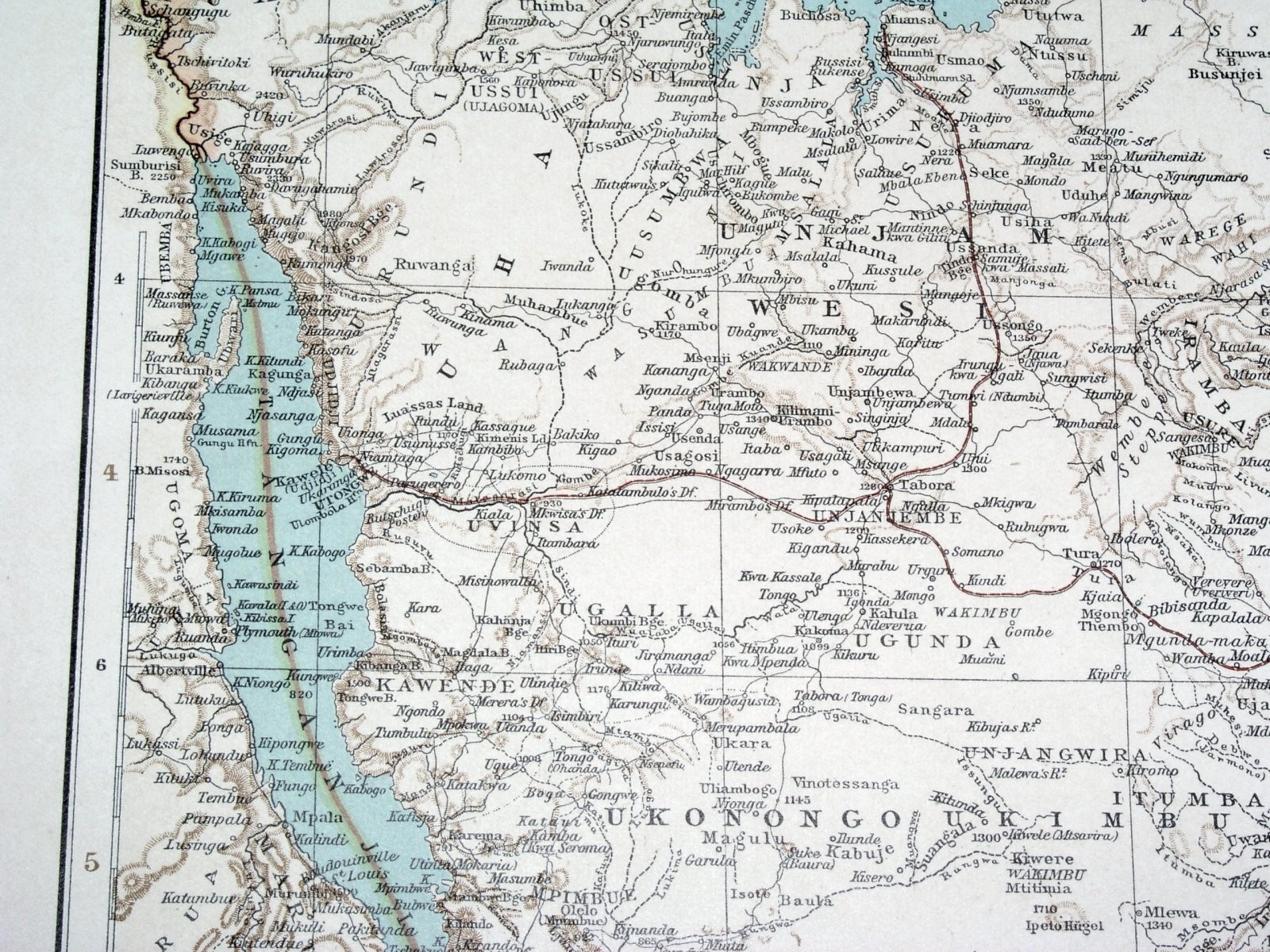 1896 ORIGINAL ANTIQUE MAP GERMAN EASTERN AFRICA OSTAFRIKA TANZANIA KILIMANJARO