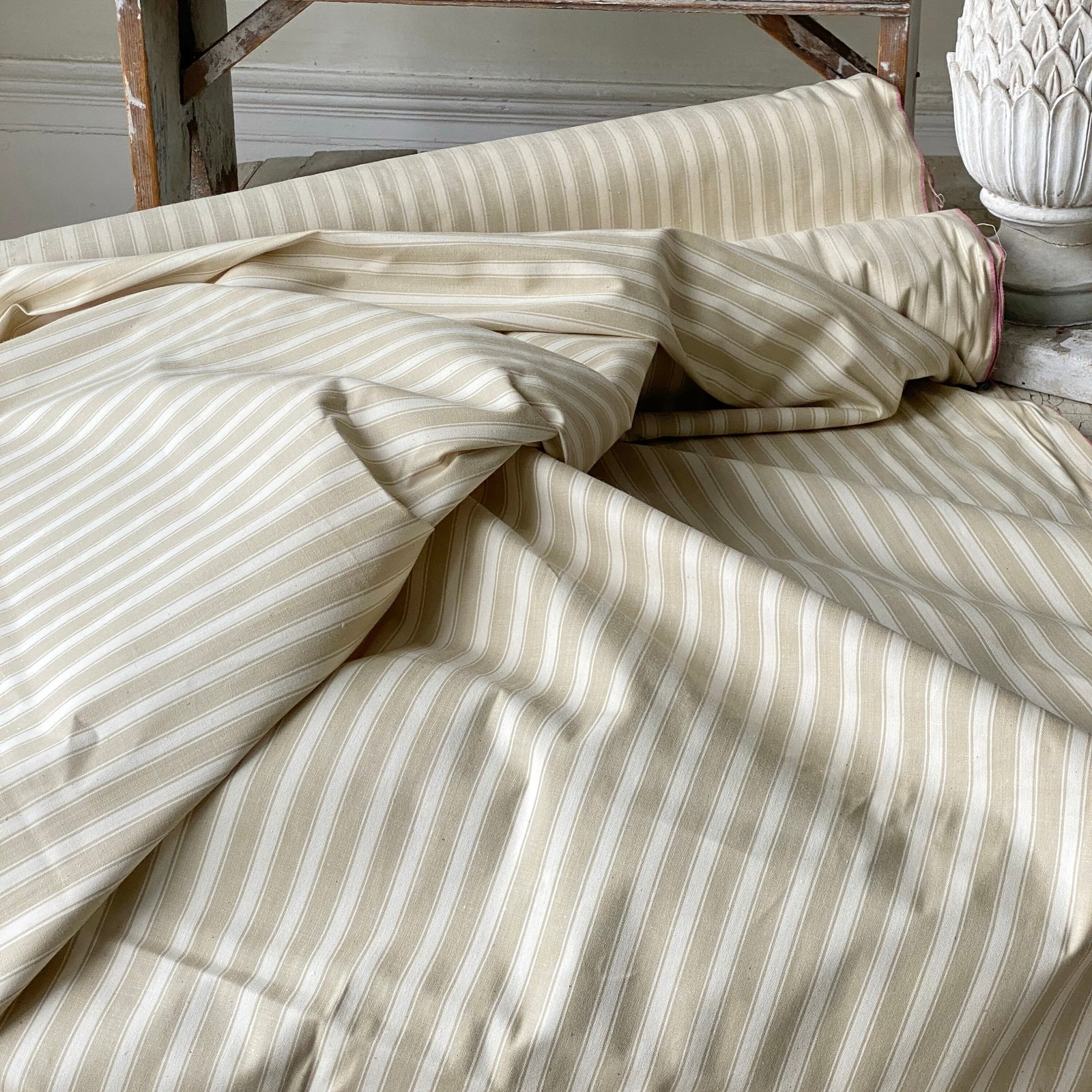 PER YARD MULTIPLES Bolt Striped stripes unused Vintage French ticking beige str