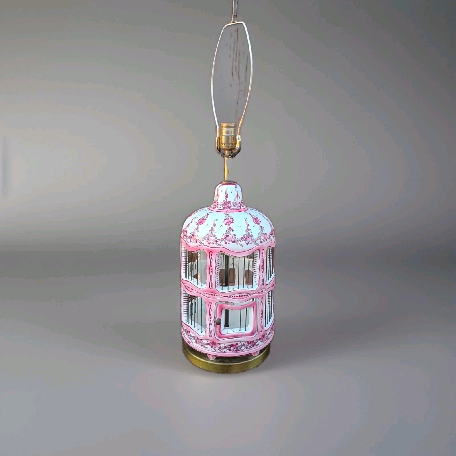 Vtg Majolica Bird Cage tin glazed earthenware Italian figural Lamp Meiselman