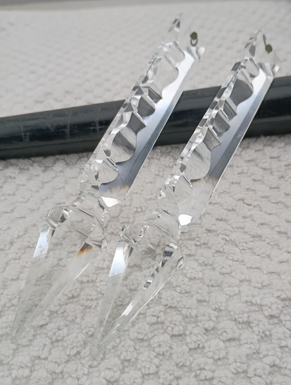 Two Antique French Cut Crystal Chandelier Luster Spears 5 1/4″ Long