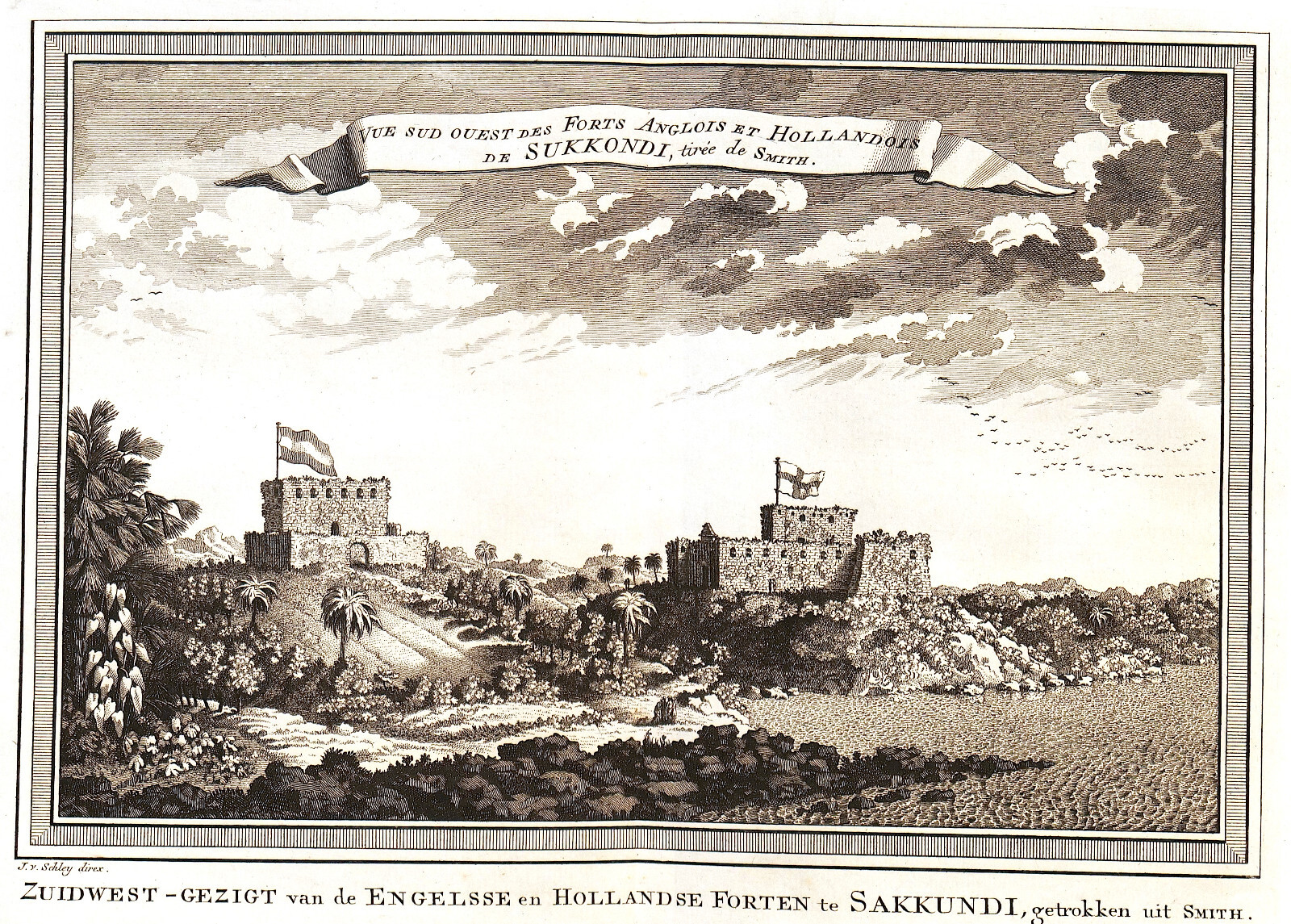 GHANA AFRICA “Zuidwest-gezigt van de Engelsse en ” 1760 J. van der Schley
