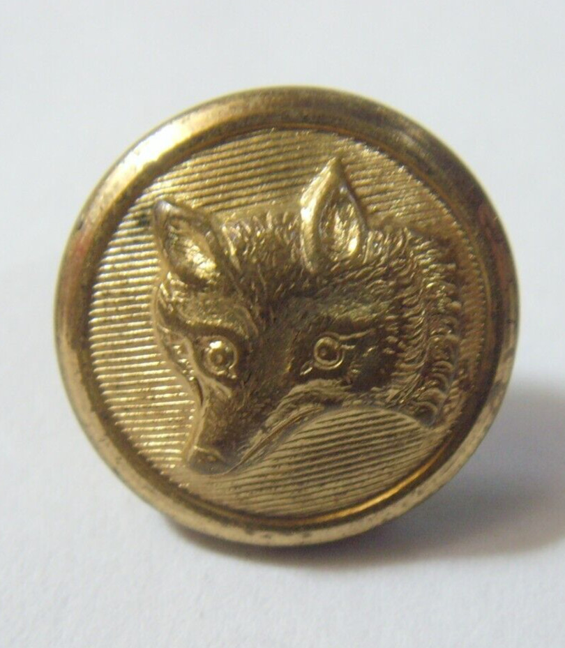 1800s Antique Fox face Gold tone metal Picture collector button M S MEYER 52013