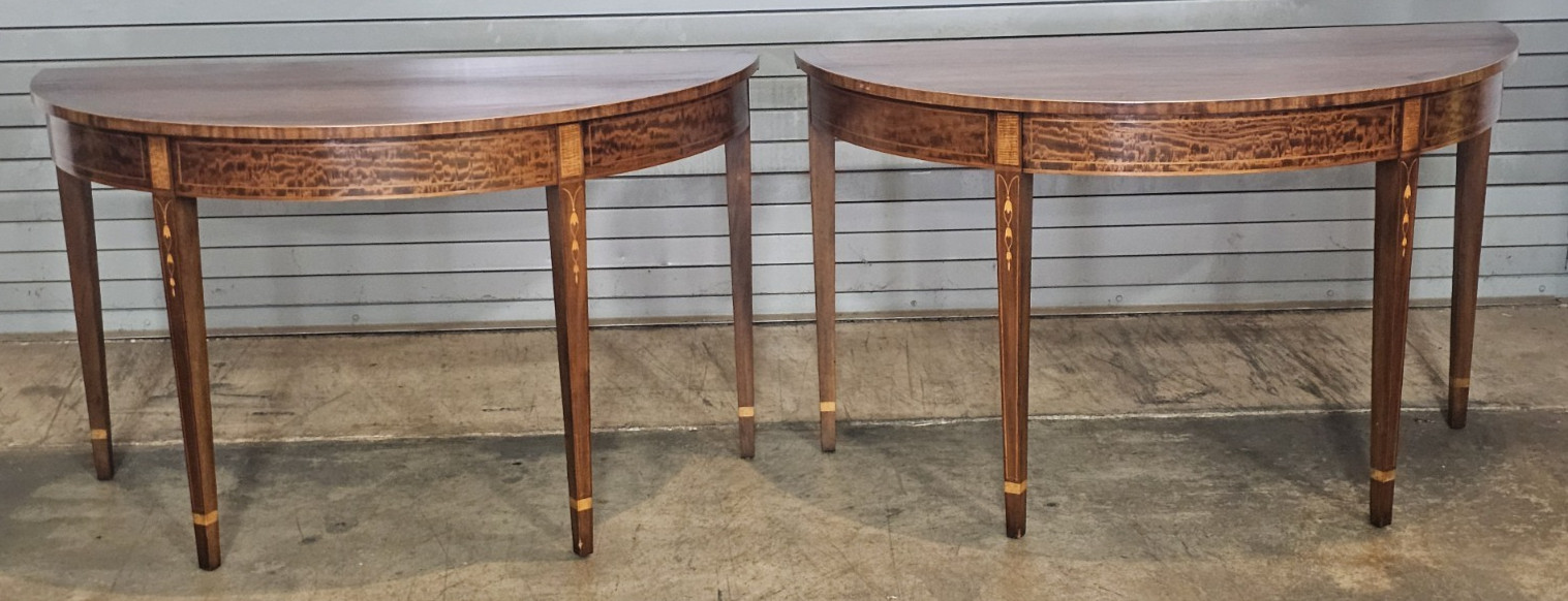 Pair Federal Mahogany Demi Lune Hall Tables Console Tables Dining Table Inlay