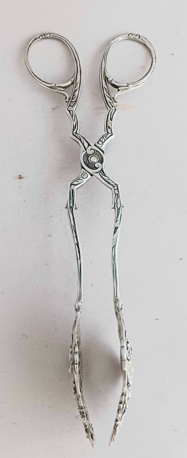 German 800 Silver Scroll Design 6 1/2″ Pastry/ Ice Tongs – 6 1/2″